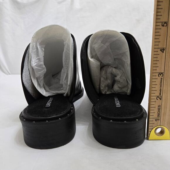 NWOB Lucky Brand Pentt Bootie Black Leather Studded Mule Booties 7.5M Slip-on - Picture 7 of 10